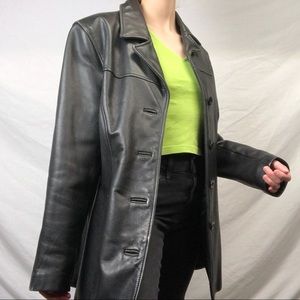 VINTAGE Black Genuine Leather Wilson’s Trench Coat